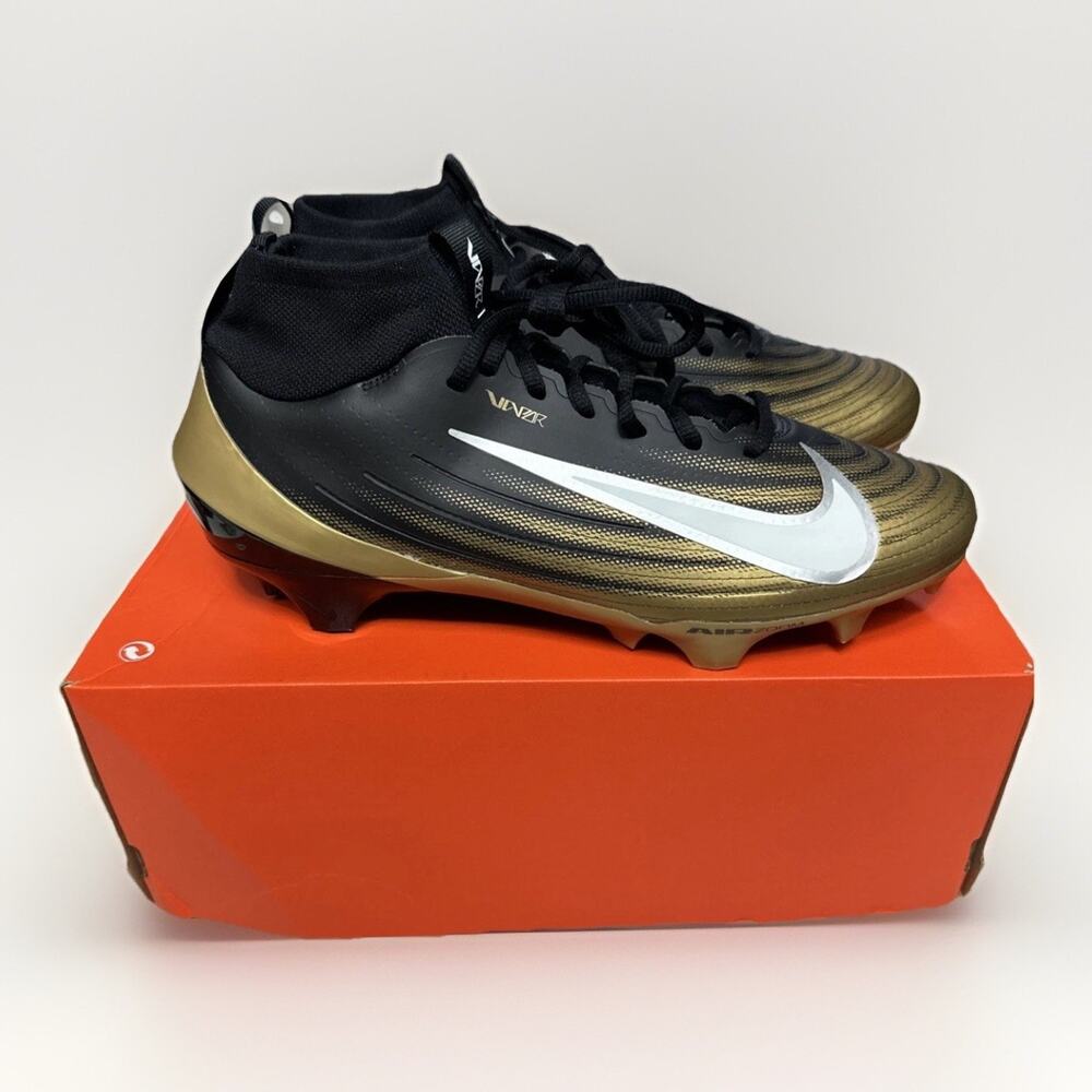 NIKE ZOOM AIR VAPOR PRO 1 BLACK METALLIC GOLD FOOTBALL CLEATS FB3298-003 10.5
